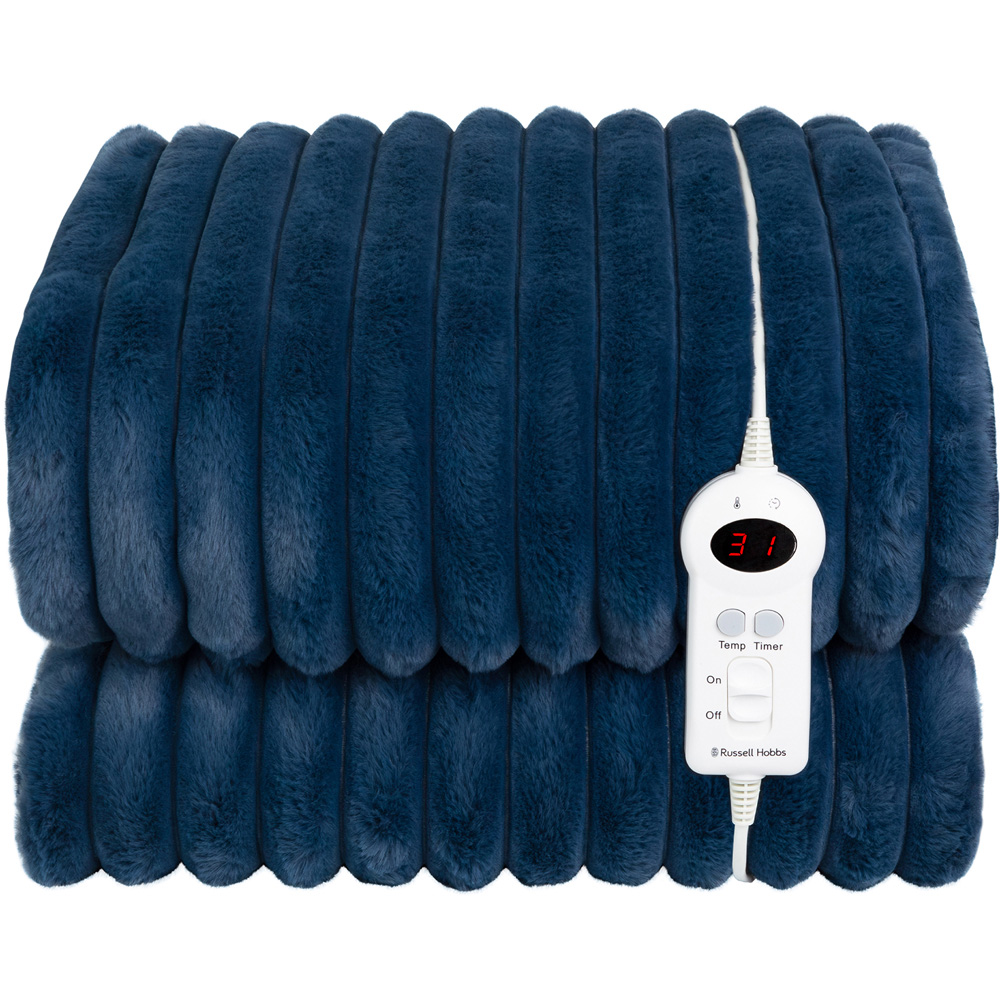 Russell Hobbs Navy Blue Faux Fur and Sherpa Heated Throw with Controller 130 x 180cm Image 1