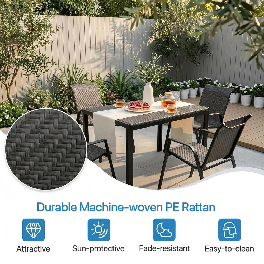 Alivio 4 Seater Grey Rattan Metal Patio Dining Set Image 6