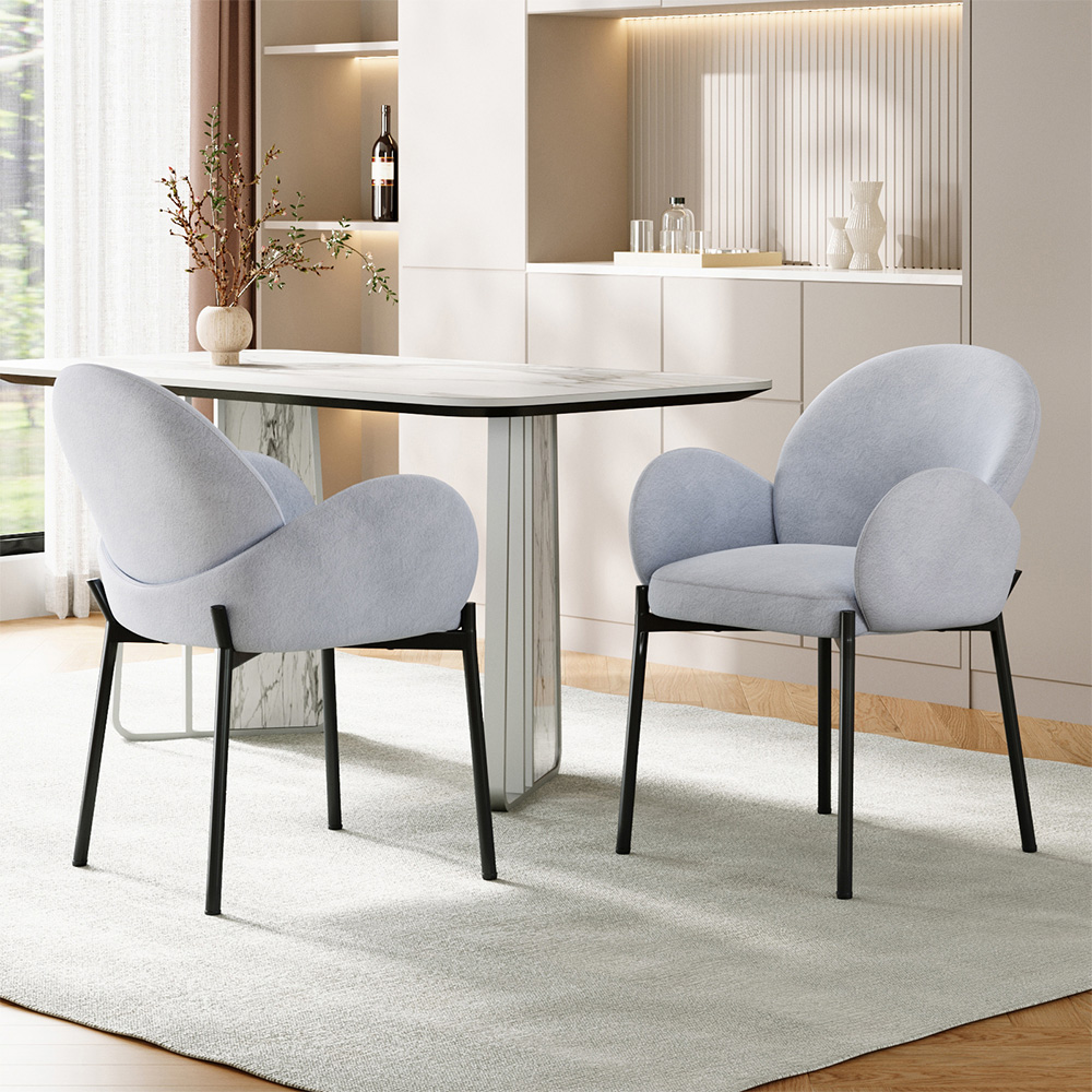 Living and Home Set of 2 Grey Upholstered Teddy Fleece Dining Chair with Armrests Image 7