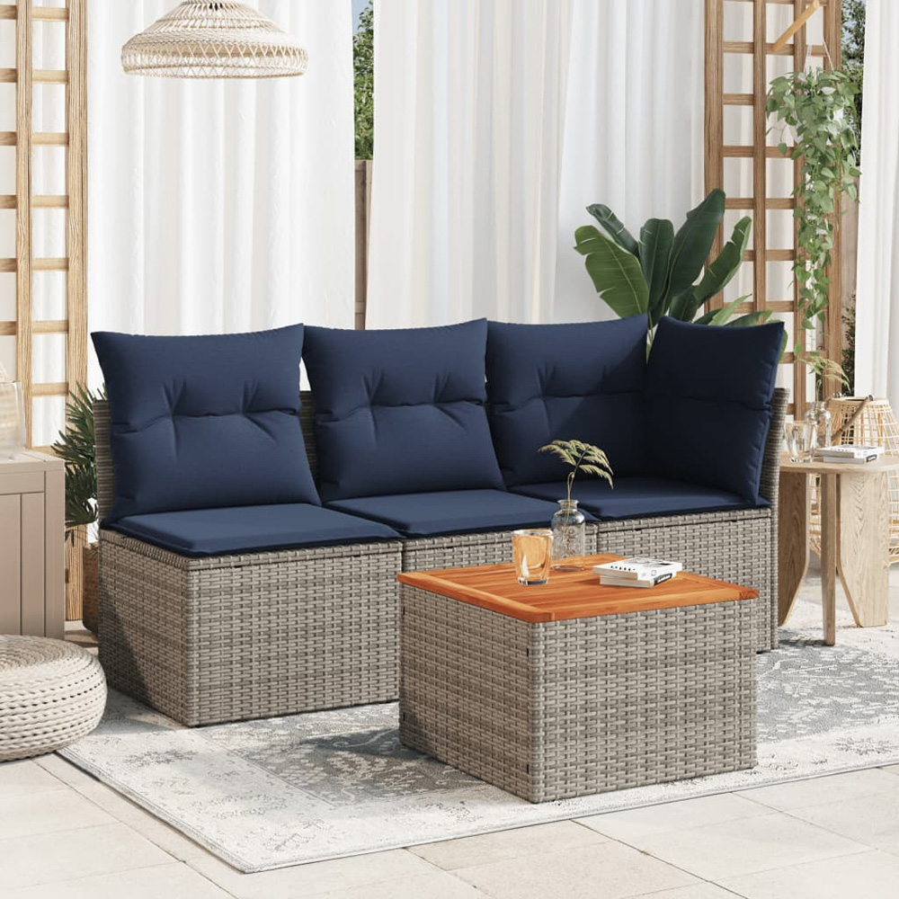 Walplus Grey Brown Poly Rattan Acacia Wood Top Garden Coffee Table Image 7