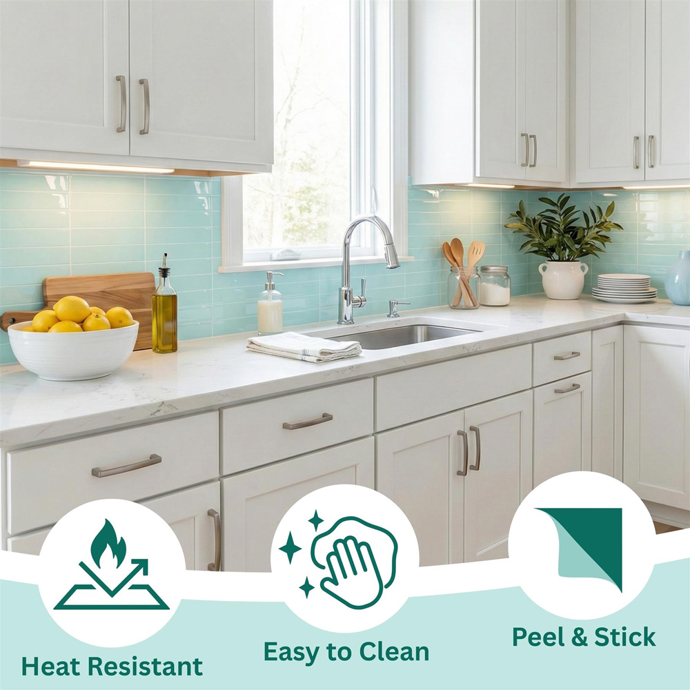 Walplus Light Sea Green Rectangular 3D Tile Sticker 30.5 x 30.5cm 12 Pack Image 6