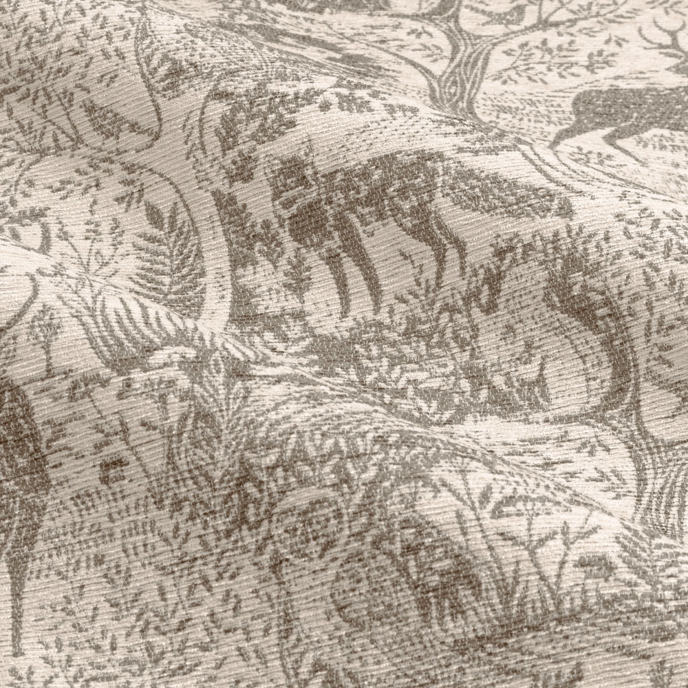 furn. Winter Woods Taupe Animal Chenille Eyelet Curtains 117 x 183cm Image 5