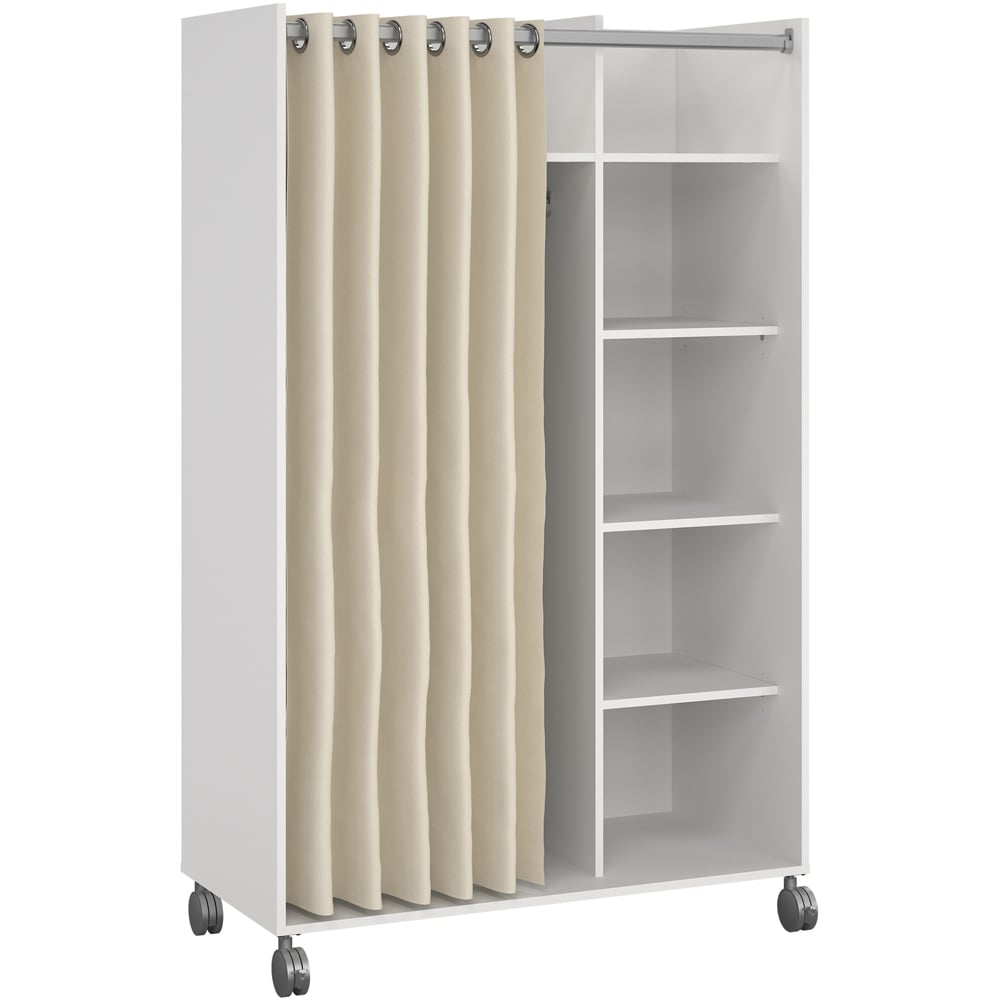 Florence Uppsala 6 Shelf White Open Mobile Wardrobe with Beige Textile Curtain Image 2