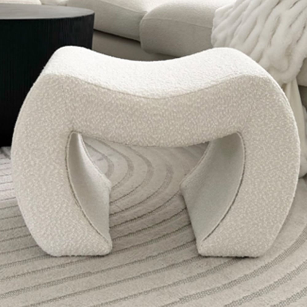 CARME Home Cassie Ivory Bouclé Stool Image 1