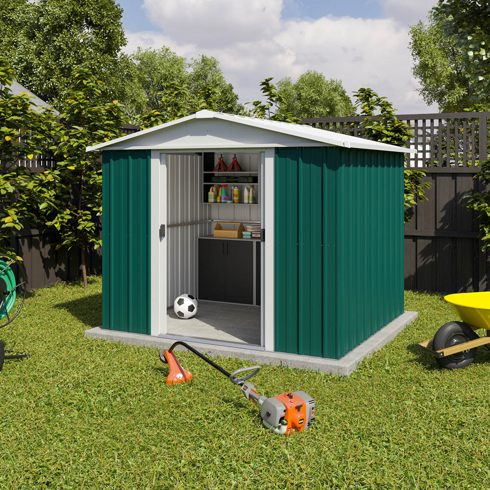 Yardmaster 8 x 7ft Emerald Green Metal Apex Storage Shed with Floor Support Kit Image 3