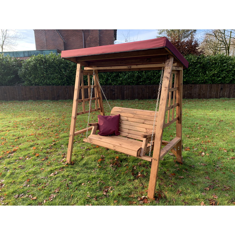 Charles Taylor Dorset 2 Seater Swing with Burgundy Cushions and Roof Cover Image 4