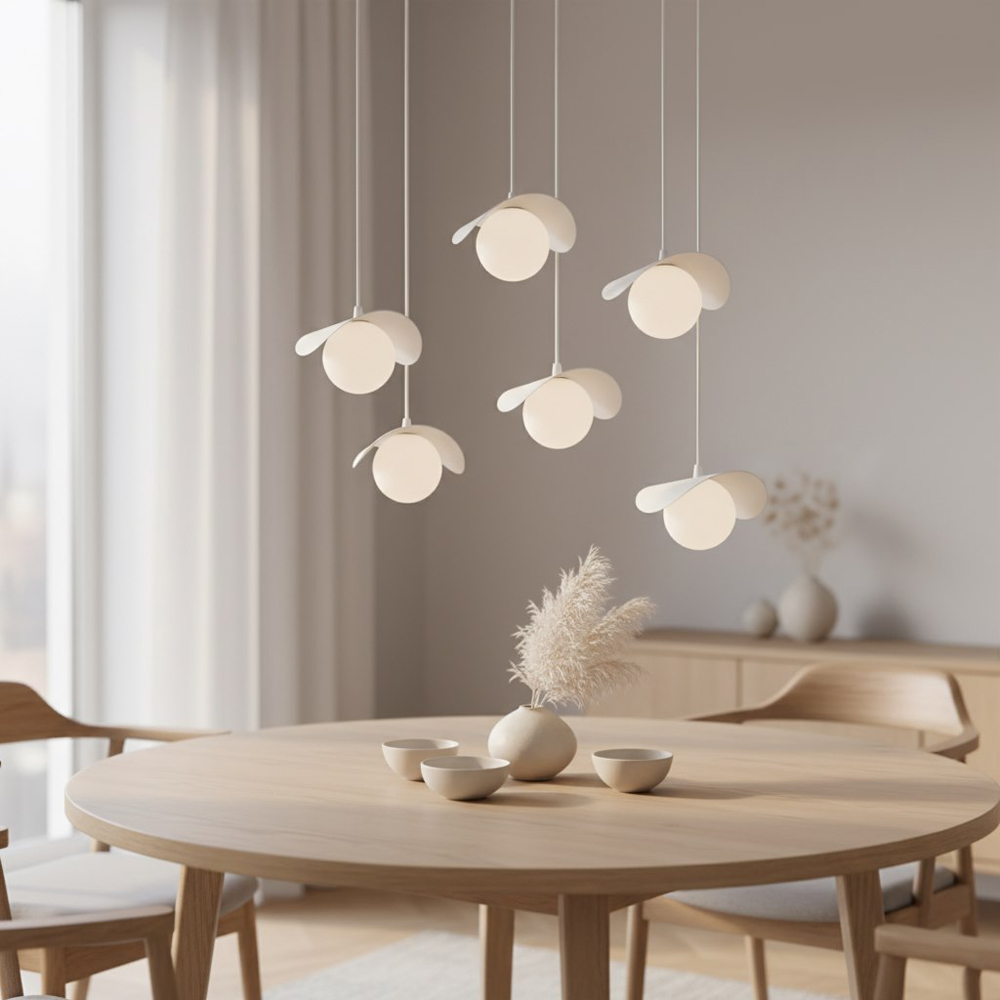 Emibig Ritual 6 Light White Shade White Pendant Lamp Image 2
