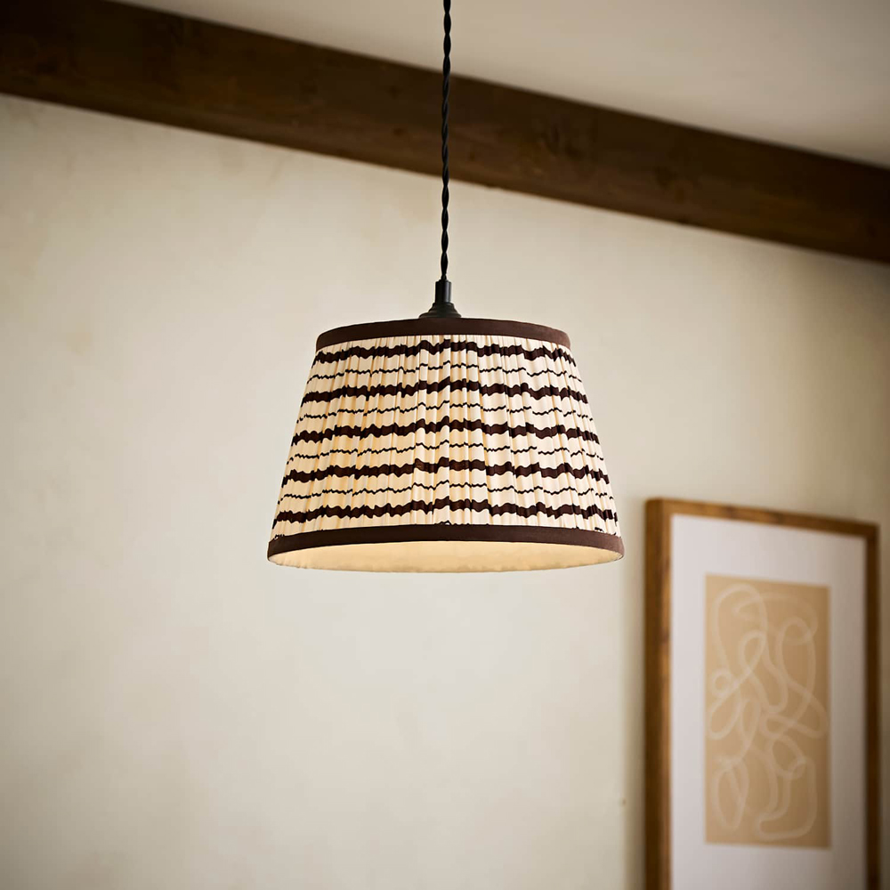ValueLights Wickham Chocolate Brown and Cream Stripe Print Taper Easy-Fit Ceiling Lamp Shade 28cm Image 6