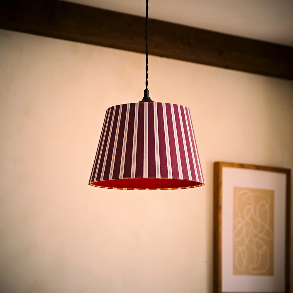 ValueLights Collins Burgundy and Navy Striped Fabric Easy Fit Ceiling Lamp Shade 28cm Image 2