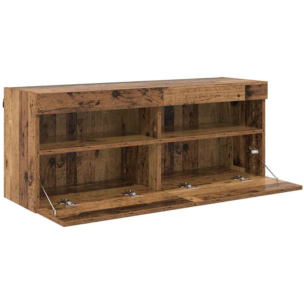 vidaXL 2 Door 2 Shelf Old Wood Wall Mounted Wide TV Cabinet with LED Light Image 6