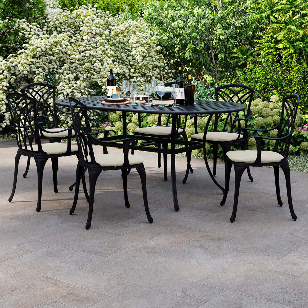 Charles Bentley Cast Aluminium 6 Seater Oval Dining Set Image 1