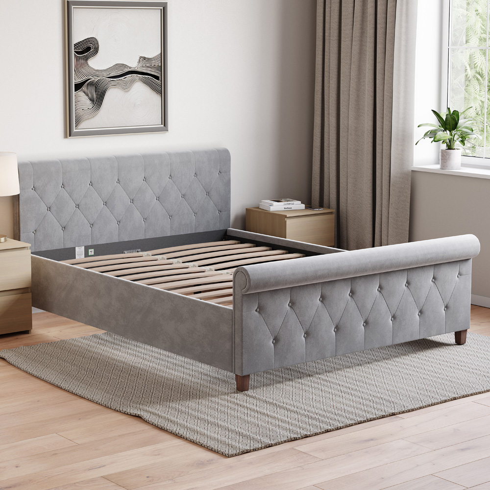 Home Vida Vittorio King Size Light Grey Velvet Bed Image 5