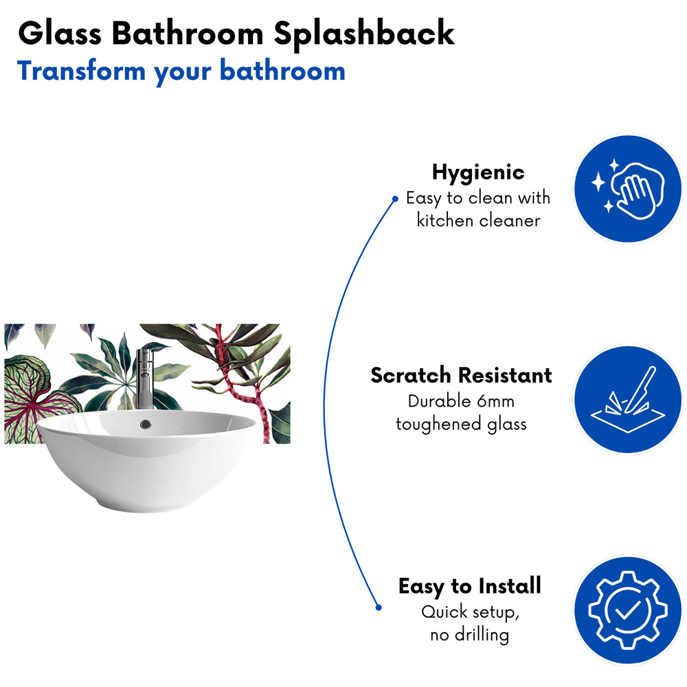 Warren Reed Designer Watercolour Tropical Leaves Glass Bathroom Splashback 25 x 60cm Image 4