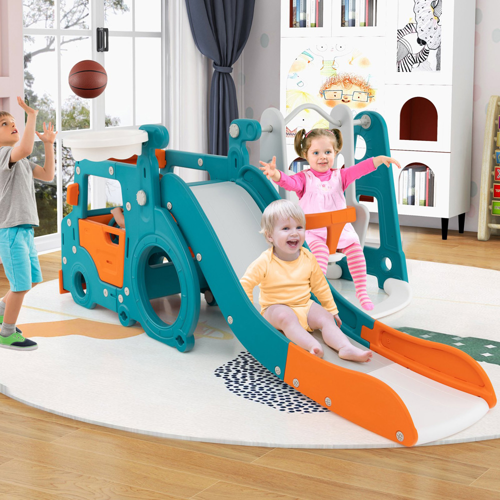 Costway 5-in-1 Kids Multicolour Slide and Swing Set Image 5