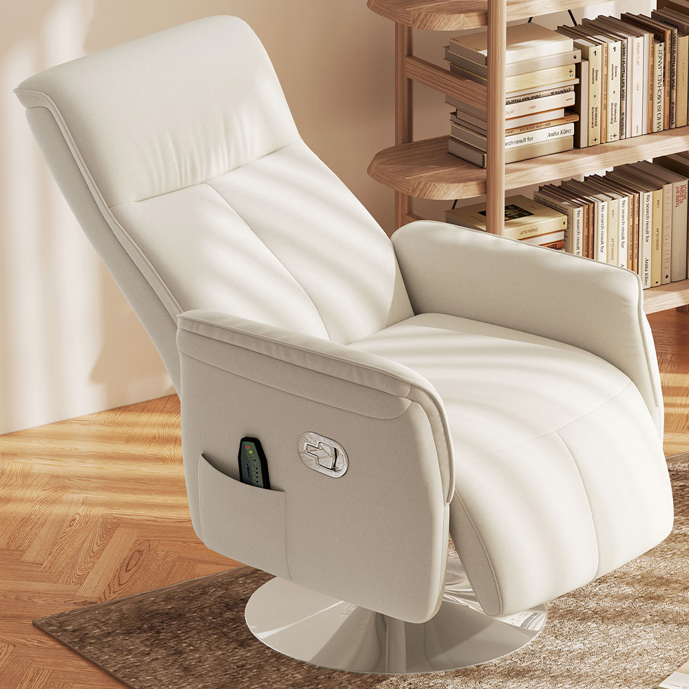 Portland Cream and White Massage Reclining Chair with Adjustable Backrest Image 1