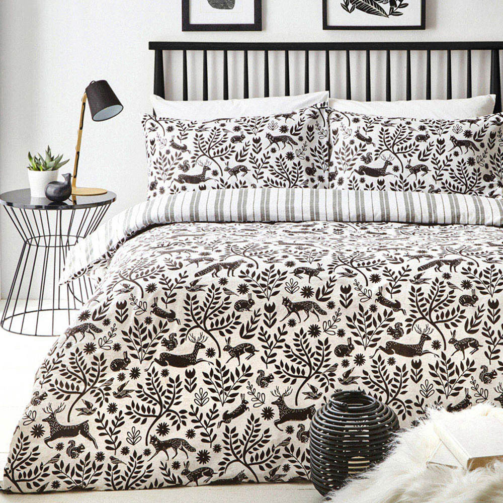 furn. Skandi Super King Size Woodland Brushed Cotton Duvet Cover Set Image 1