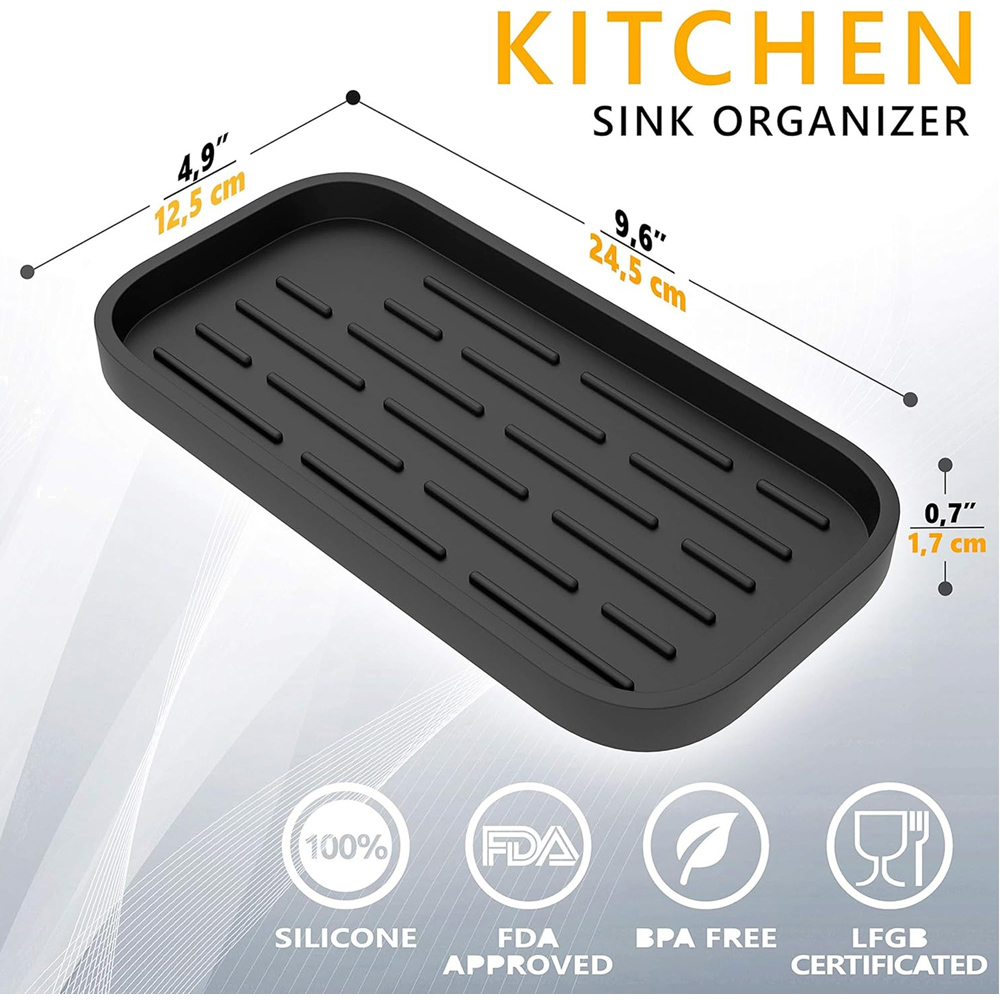 ATEK Black Silicone Sink Tidy Caddy Soap Sponge Organiser Image 9