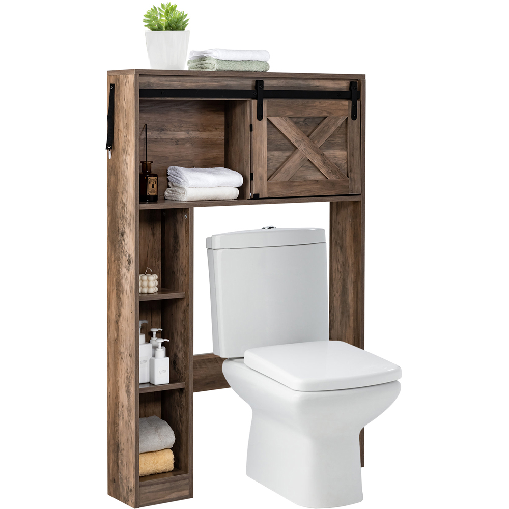 Costway Brown Single Door Over the Toilet Storage Cabinet Image 3
