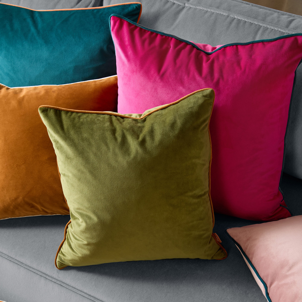 Furn Meridian Olive and Ginger Velvet Cushion 45 x 45cm Image 6