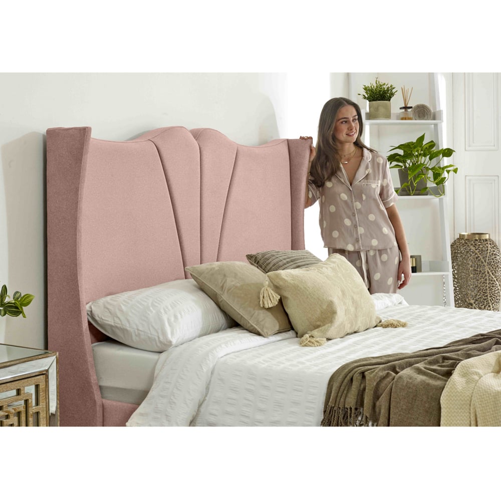 Eleganza Florentine Small Double Pink Arlington Fabric Bed Frame with Winged Headboard Image 2