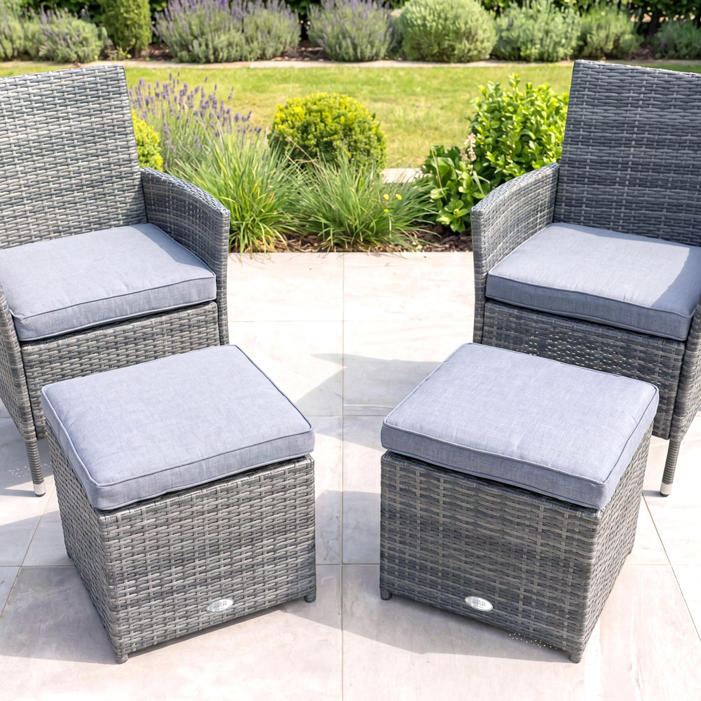 Charles Bentley Grey Rattan Foot Stool Set of 2 Image 4