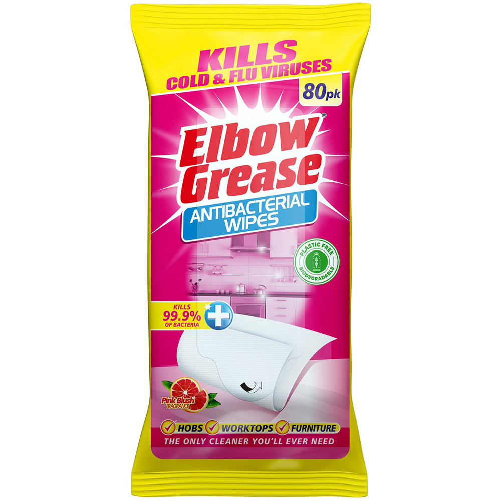 Pack of 80 Elbow Grease Anti-Bacterial Wipes Pink Blush - Pink Image