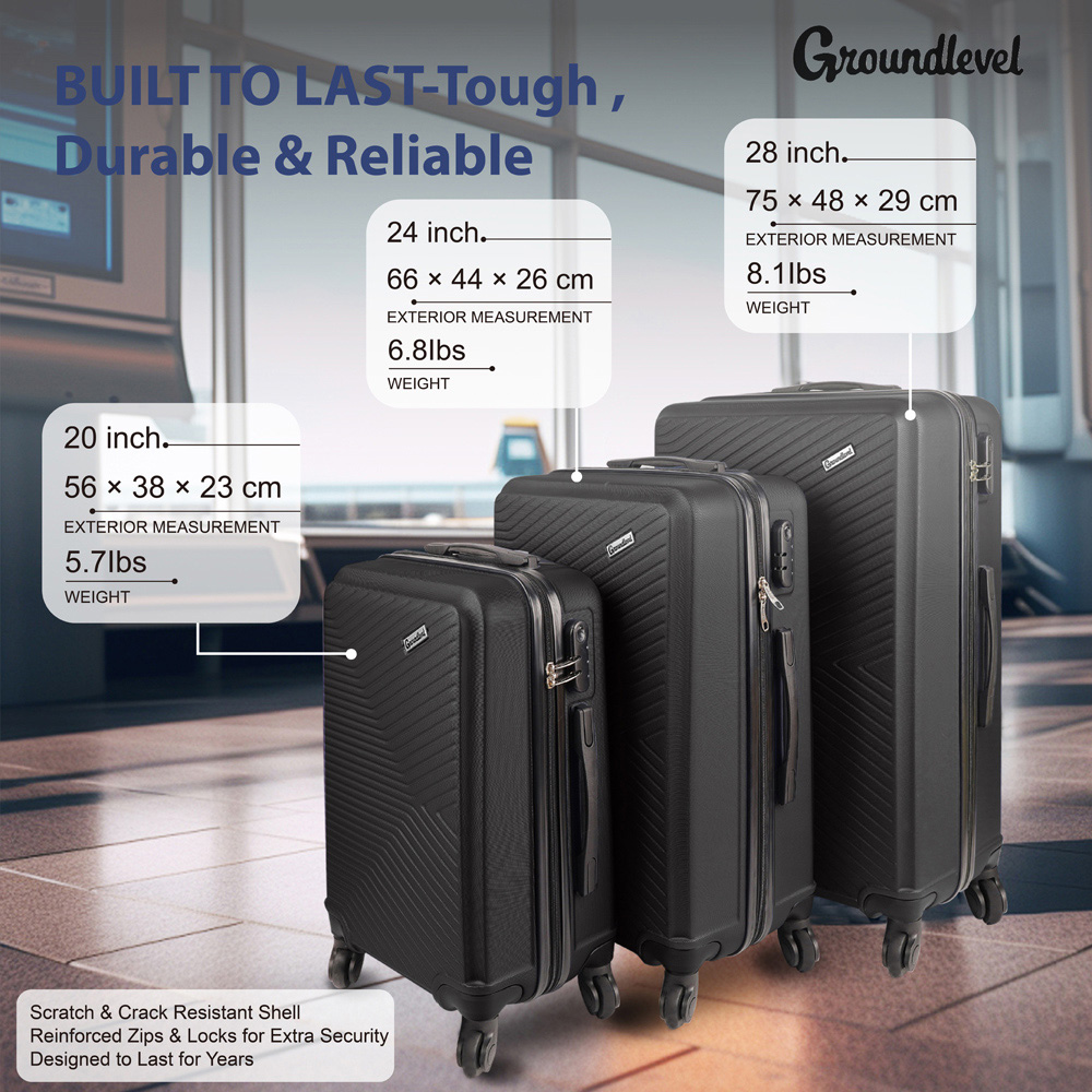 Groundlevel Infinity Set of 3 Black Luggage Suitcase Image 7