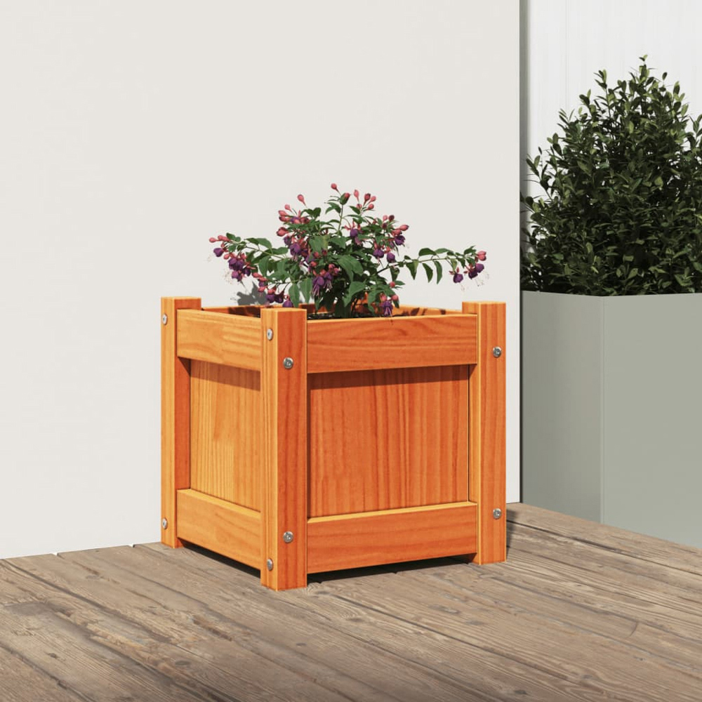 vidaXL Wax Brown Solid Pine Wood Garden Planter 31cm Image 2