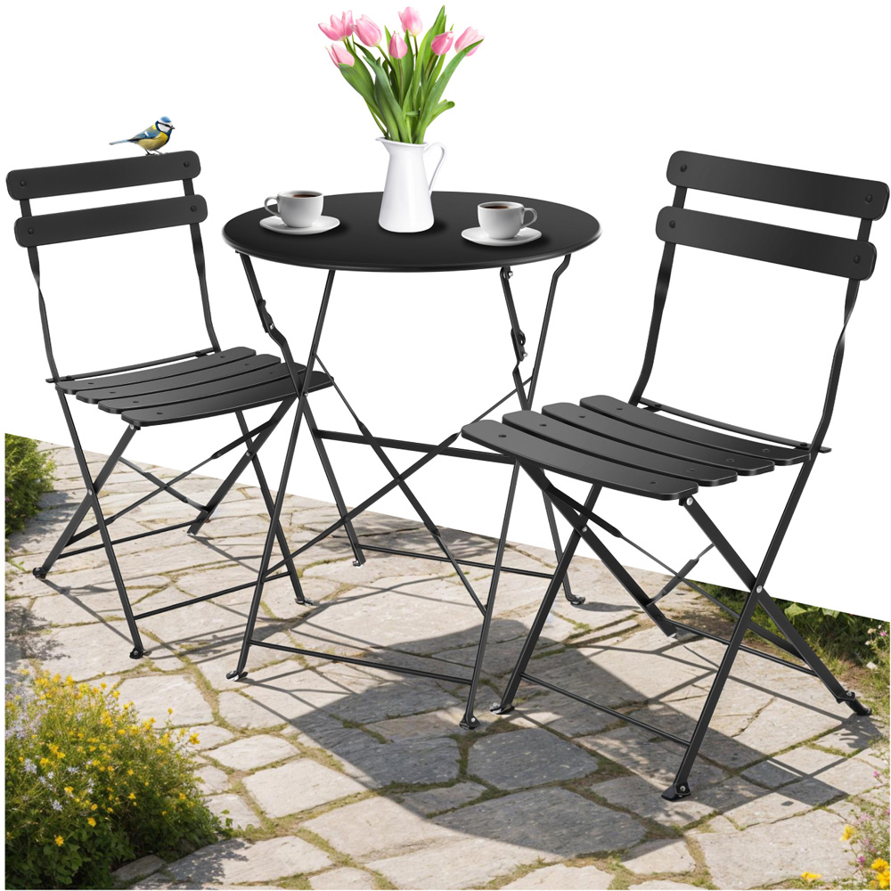 tectake Frieda 2 Seater Black Folding Bistro Set Image 2
