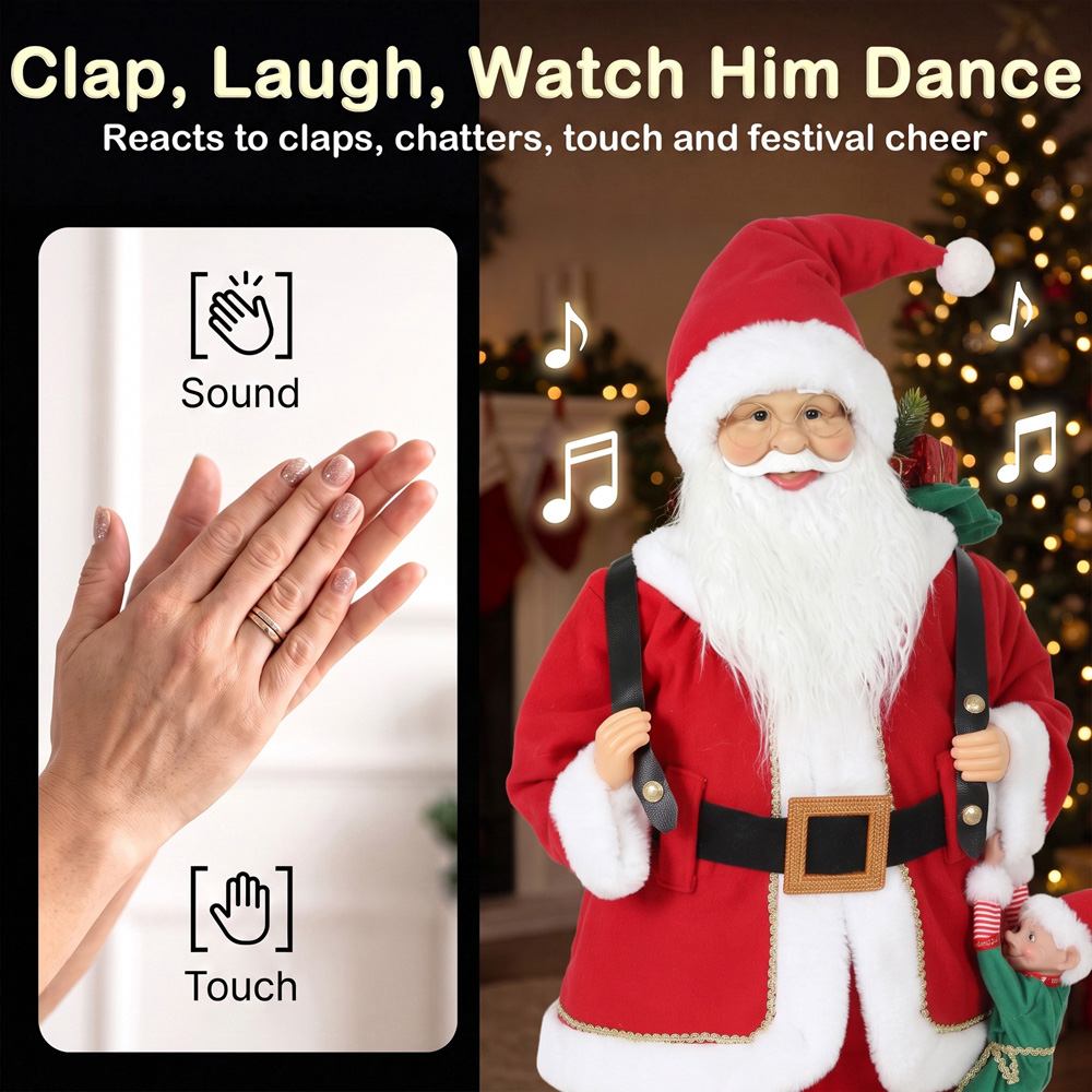 HOMCOM Singing and Dancing Santa Claus with Sack Hanging Elf Christmas Decoration 4ft Image 6