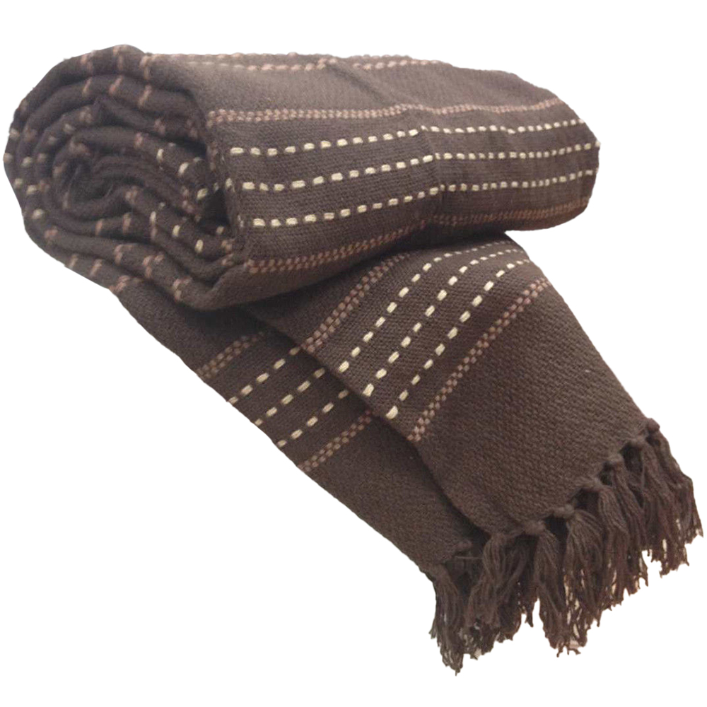 Rapport Home Chocolate Stitch Strip Woven Cotton Throw 254 x 254cm Image 1
