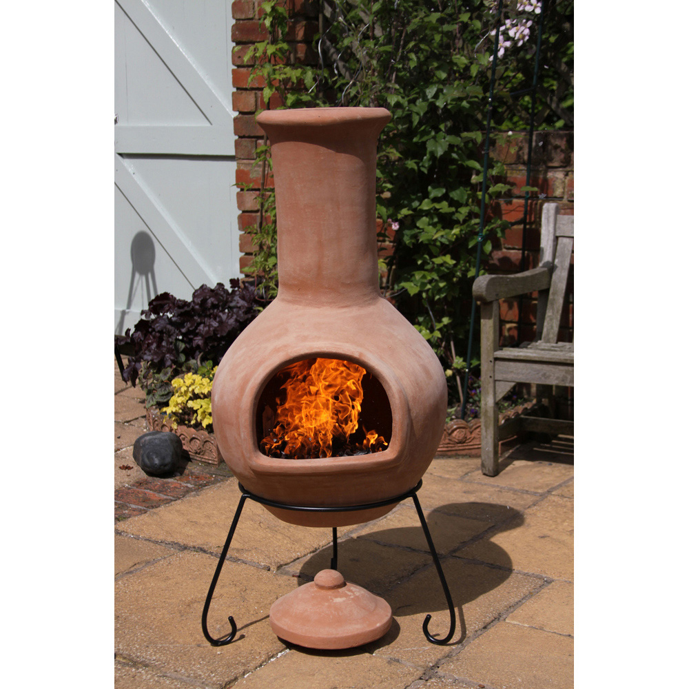 Gardeco Colima Extra Large Natural Terracotta Mexican Chimenea with Stand and Lid Image 2