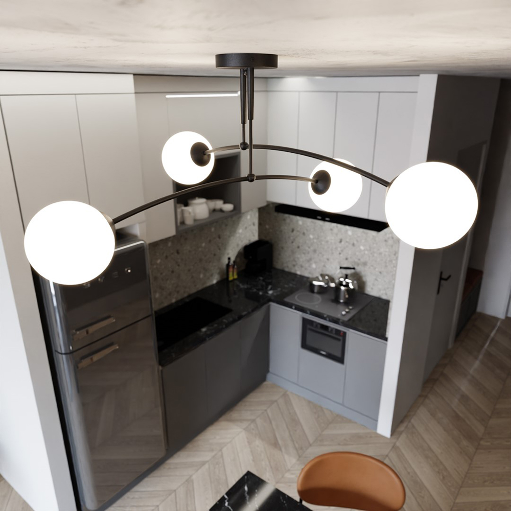 Emibig Pregos 4 Light White Shade Black E14 Ceiling Light Image 5