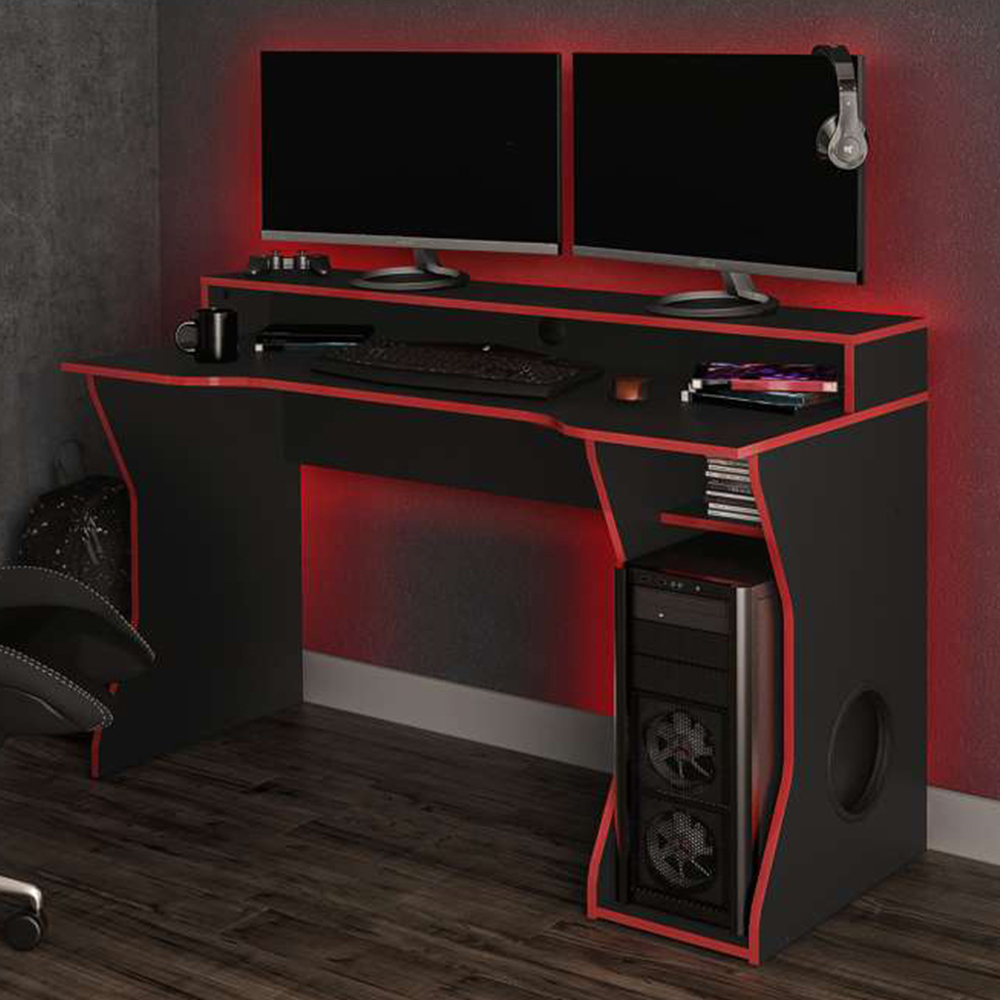 Enzo Gaming Computer Desk Black and Dark Red Image 1