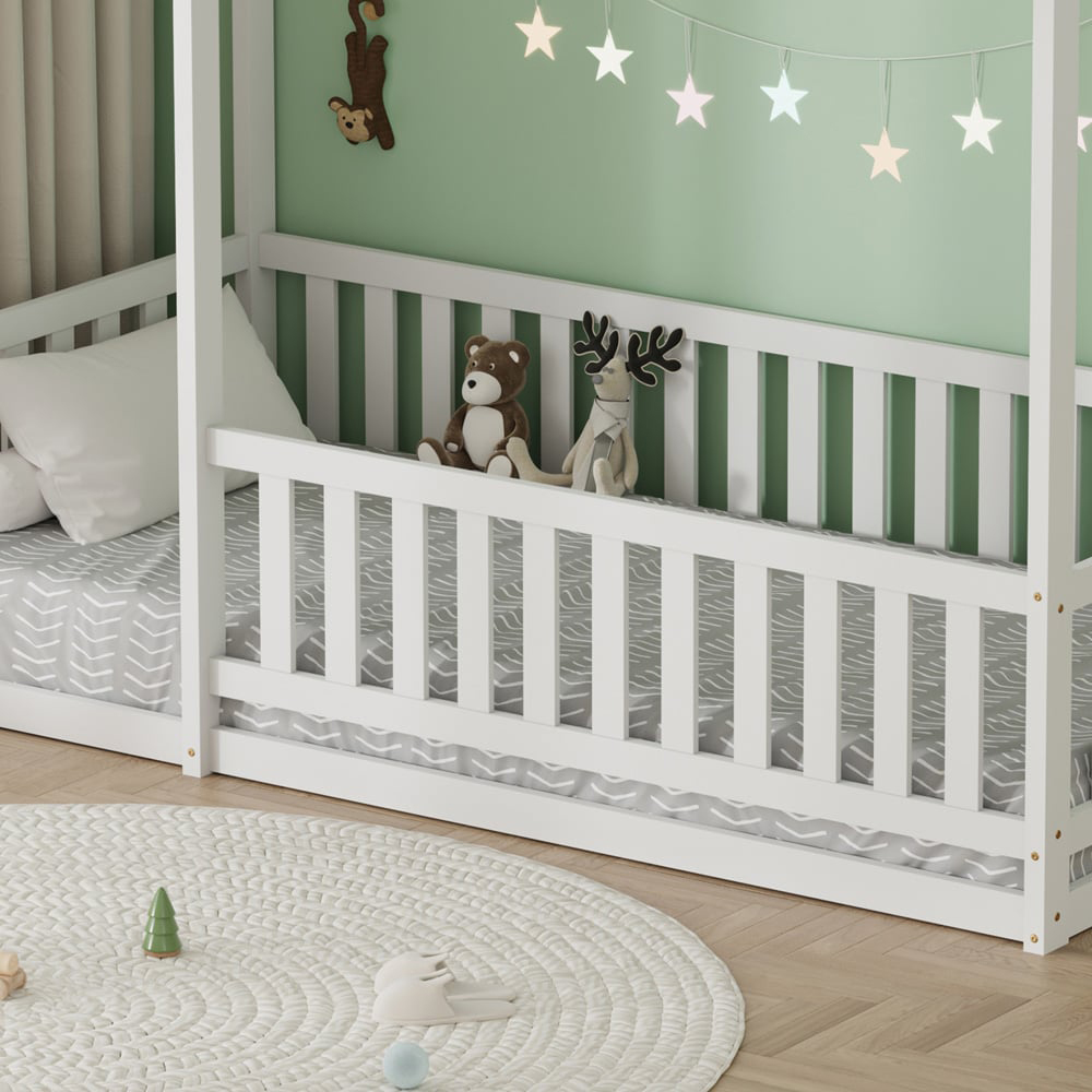 FurnitureHMD White Pine Wood House-Shaped Kids Bed Frame Image 8