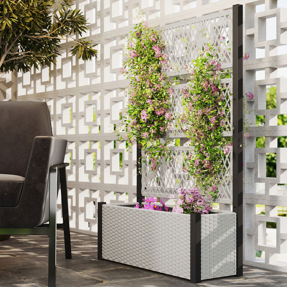 Outsunny Mixed Grey Rattan Raised Garden Planter with Trellis Image 2