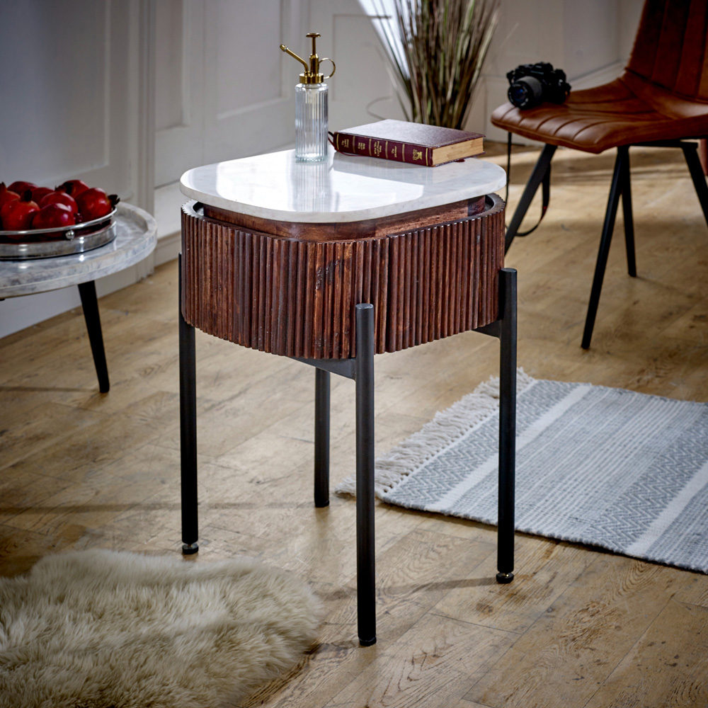 Brooklyn Opal Single Drawer Marble Top Mango Wood Bedside Table Image 6