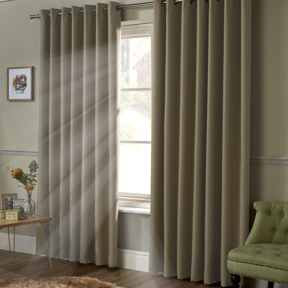 Alan Symonds Essential Beige Plain Ring Top Eyelet Curtains 228 x 228cm Image 2