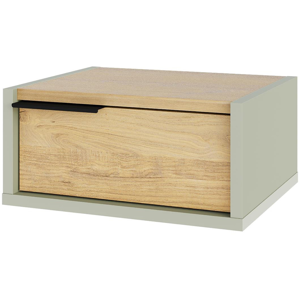 Decortie Eco Single Drawer Ash Green Wall Mounted Bedside Table Image 3