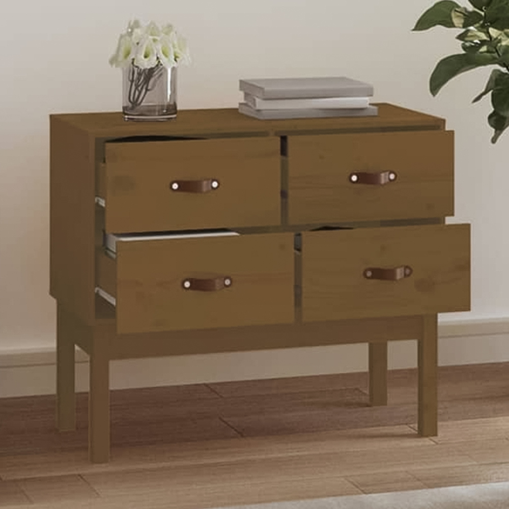vidaXL 4 Drawer Honey Brown Solid Pine Wood Console Cabinet Image 1