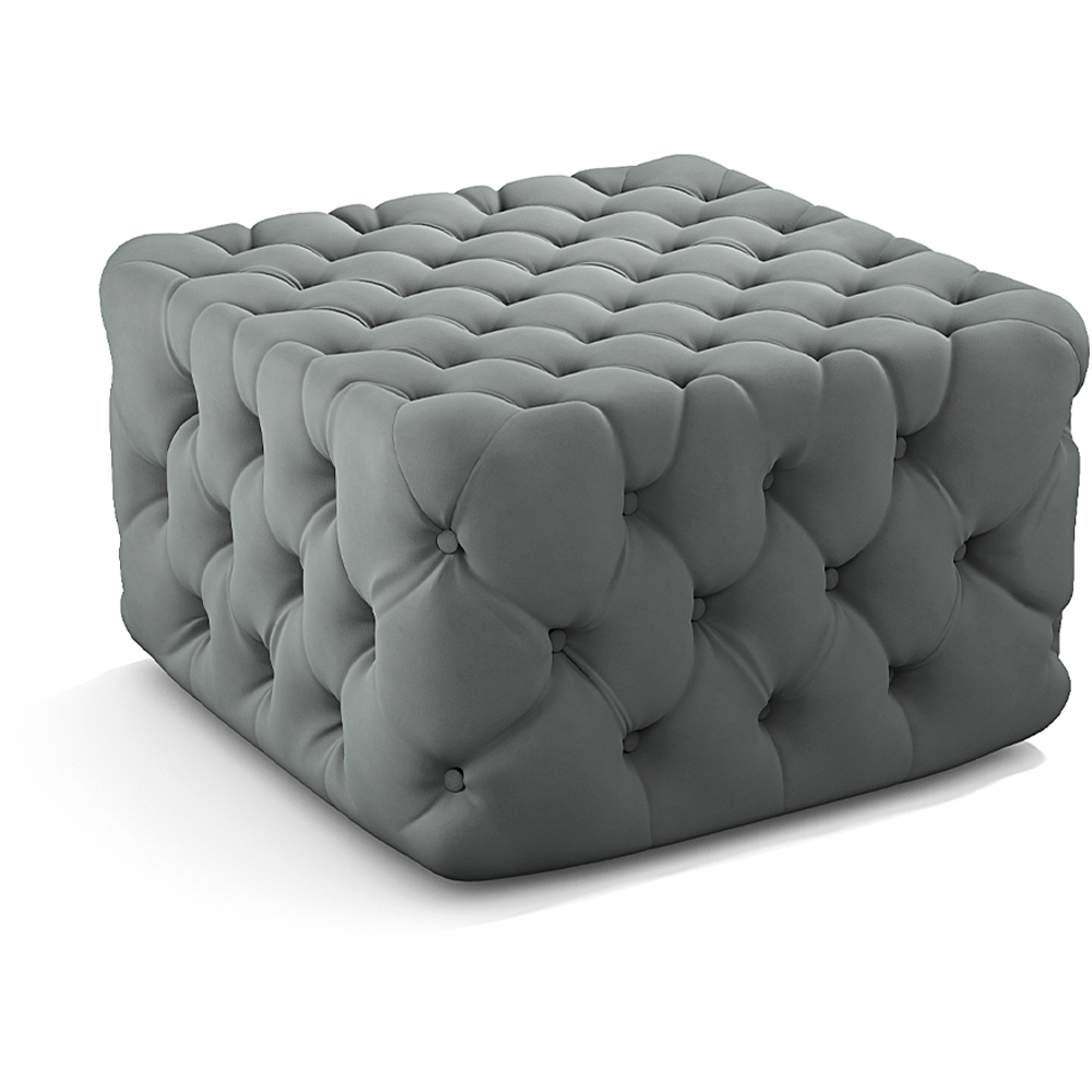 Living and Home Grey Velvet Buttoned Tufted Footstool Image 2