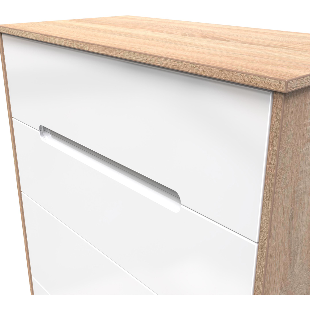 Crowndale Monaco 4 Drawer White Gloss and Bardolino Oak Deep Chest of Drawers Ready Assembled Image 5