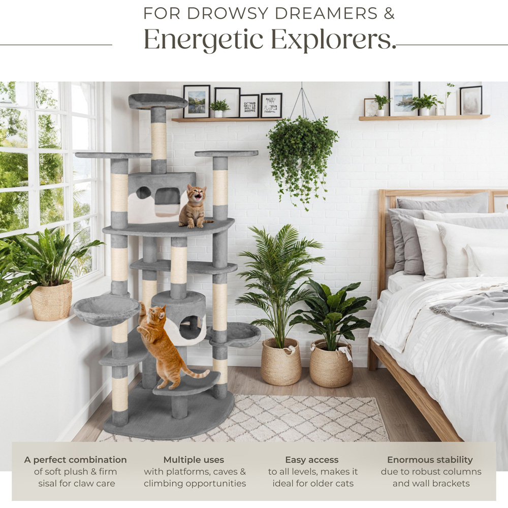 tectake Fippi Grey and White Cat Tree with Scratching Post 201cm Image 3
