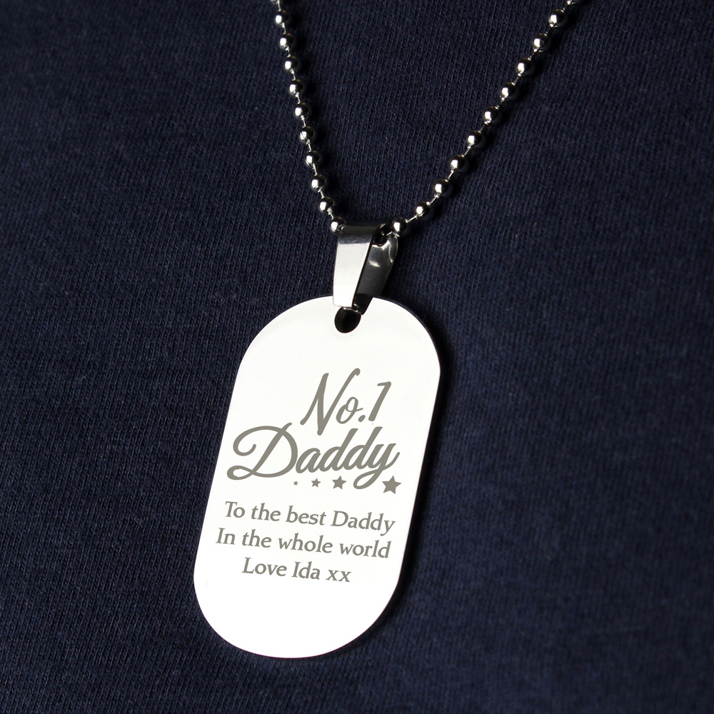 Personalised Memento Personalised No 1 Daddy Stainless Steel Dog Tag Necklace Image 2