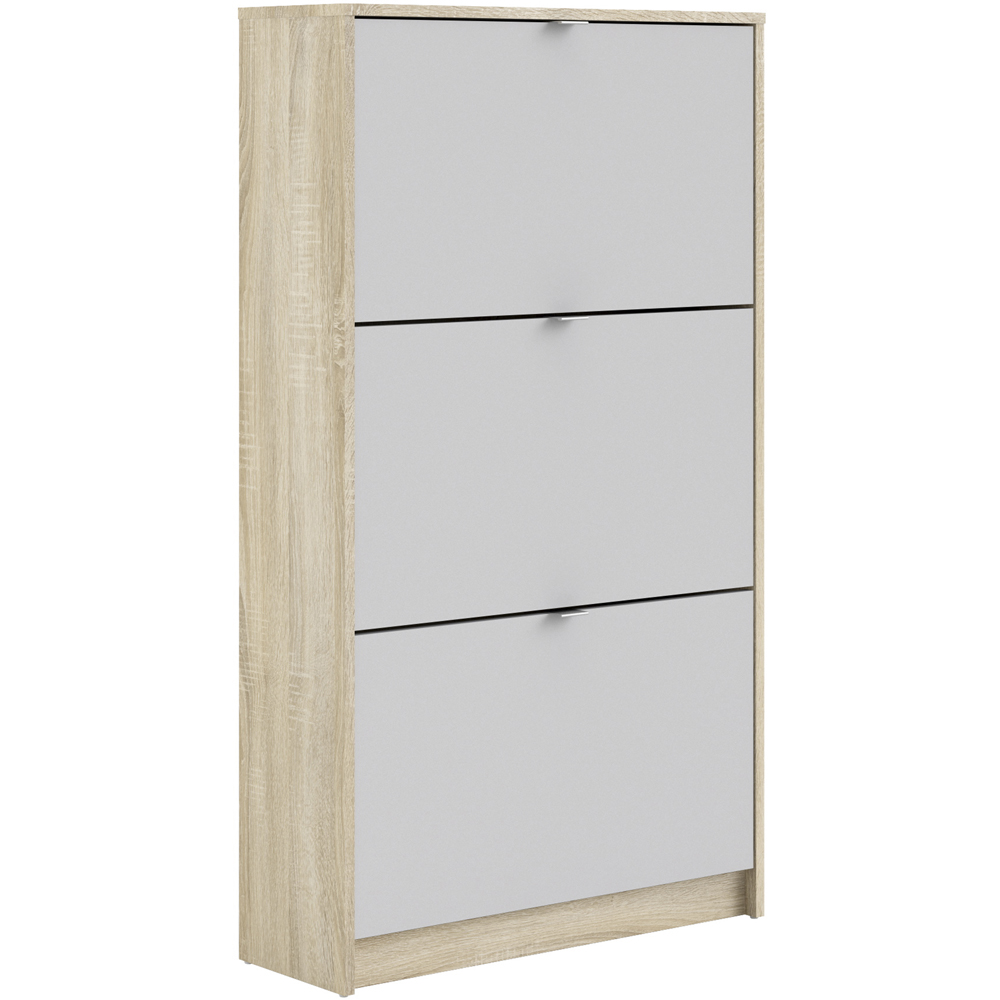 Florence Shoes 3 Flip Door Oak and White Double Layer Shoe Storage Cabinet Image 2