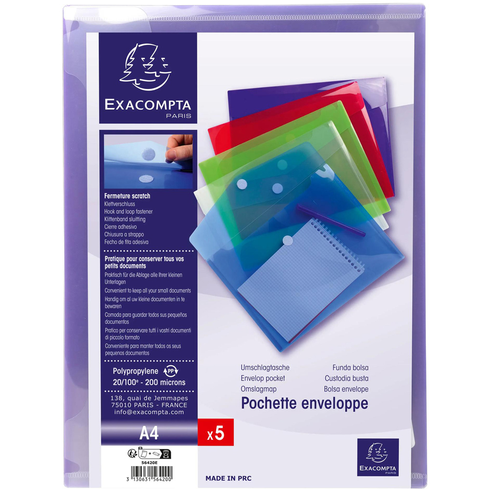 Exacompta A4 Multicolour PP Envelope Pocket 10 Pack Image 3