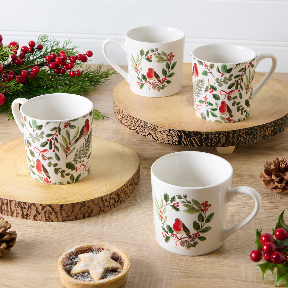 Pack of 4 Festive Robin Mugs Image 2