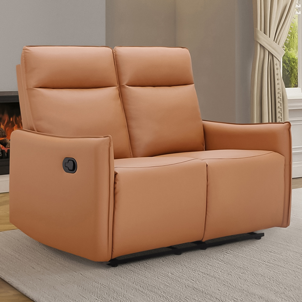 Dorel Lugo 2 Seater Cognac PU Manual Recliner Sofa Image 1