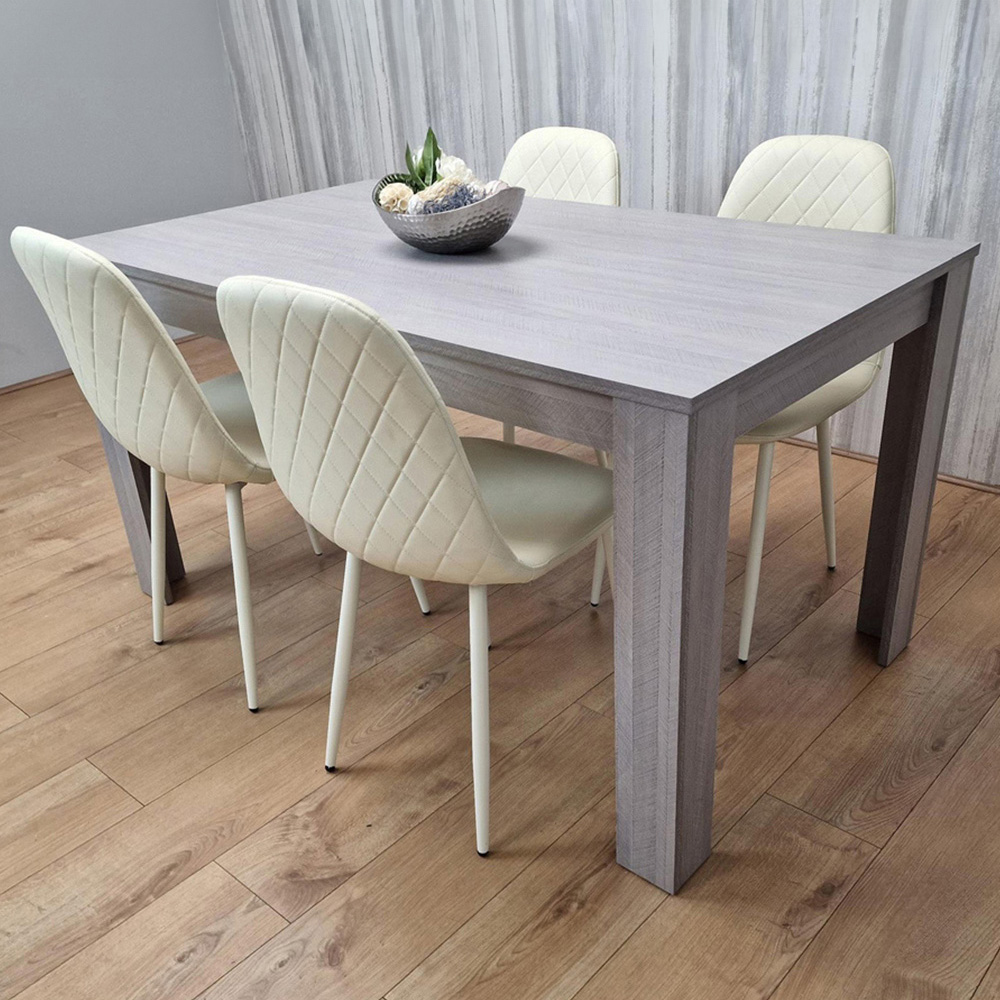 Portland Leather and Wood 4 Seater Dining Set Grey and Cream Image 1