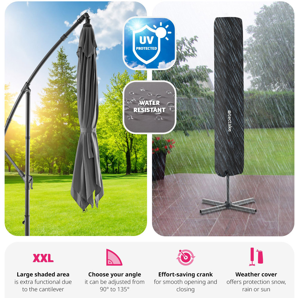 tectake Apollo Light Grey Adjustable Tilt Cantilever Parasol 2.5 x 2.5m Image 5